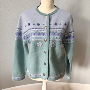 Tally Ho Mint and Light Blue Floral Knit Cardigan